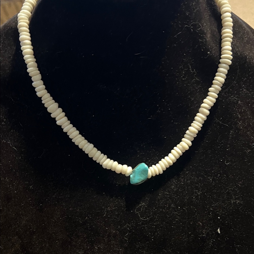 Elegant White puka shel and Turquoise Beaded Necklace